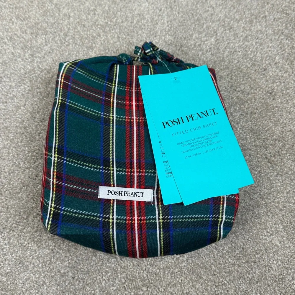 Posh Peanut Fitted‎ Crib Sheet Plaid Flannel Green Red White Blue